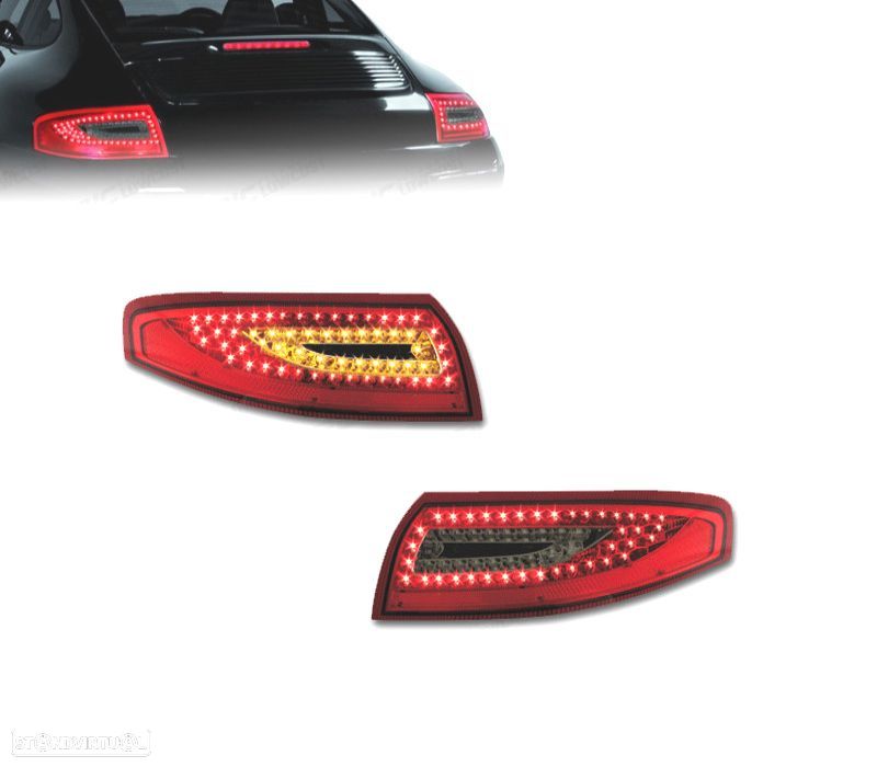 FAROLINS TRASEIROS PORSCHE 911 996 LED VERMELHO ESCURECIDO - 1