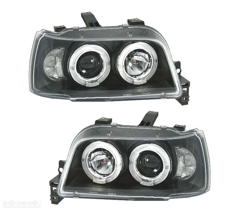 FARÓIS FRONTAIS RENAULT CLIO 90-95 ANGEL EYES LED FUNDO PRETO - 1