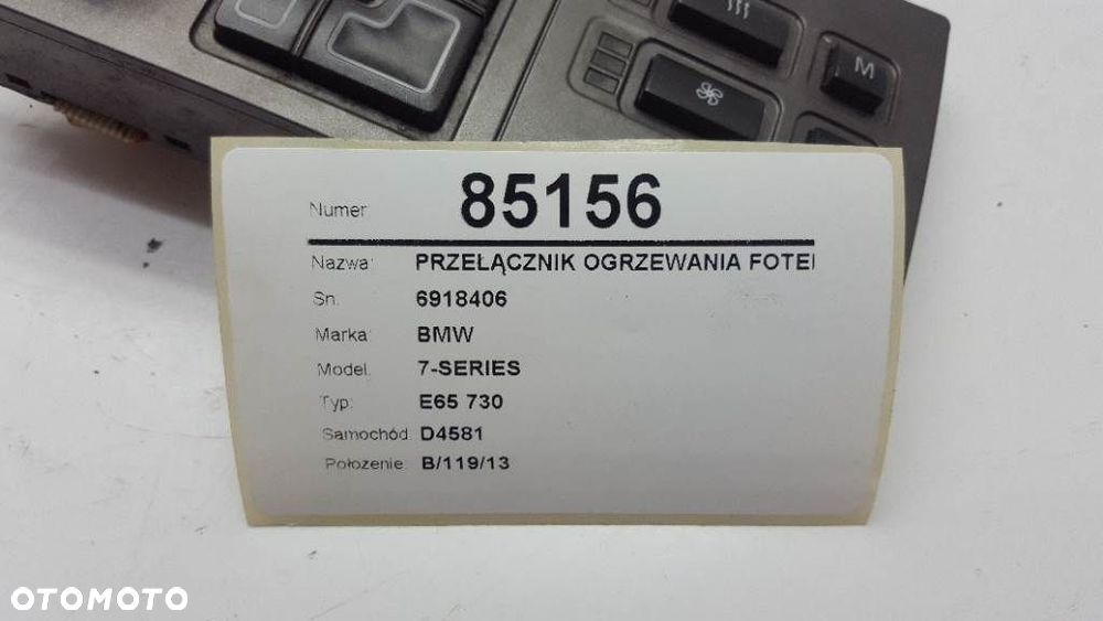 PANEL PRZEŁĄCZNIK STEROWANIA FOTELA PRZÓD LEWY BMW 7 E65 6918406 - 4