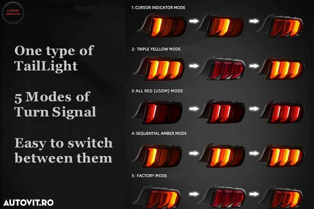 Stopuri Full LED Ford Mustang VI S550 (2015-2019) Fumuriu cu Semnal Dinamic Secven- livrare gratuita - 18
