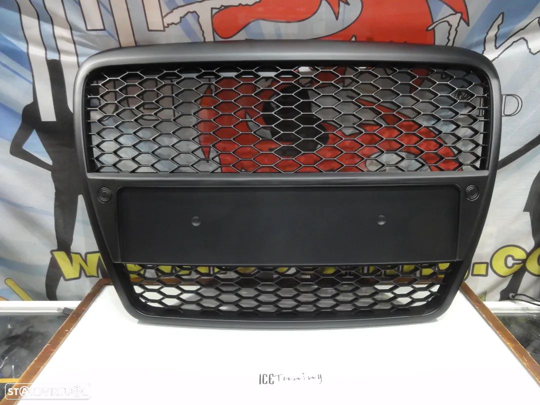 Grelha frontal Audi A6 C6 04-11 RS LOOK preto mate com suporte para símbolo - 1