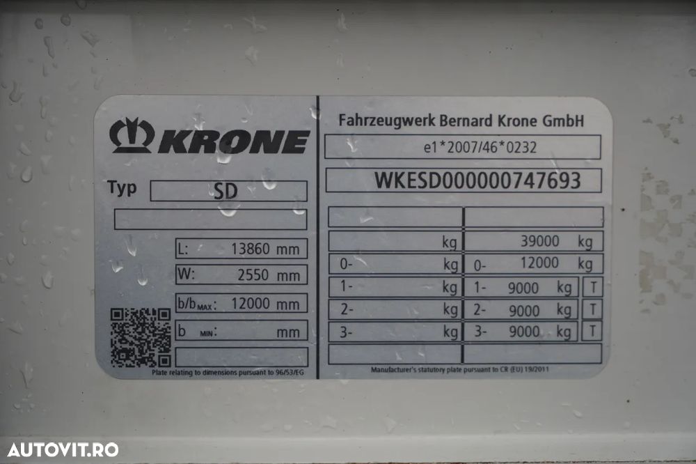 Krone Semiremorcă / Standard / Axă liftabilă / Cutie pentru paleți / Axe SAF - 28