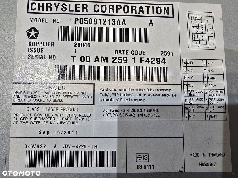 panel czytnik cd dvd lancia voyager 12r p05091213aa - 3