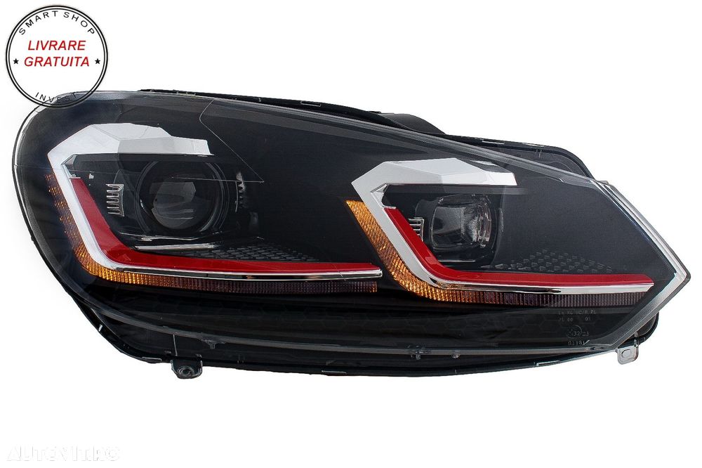 Faruri LED VW Golf 6 VI (2008-2013) Facelift G7.5 GTI Design Rosu Semnalizare Secv- livrare gratuita - 5