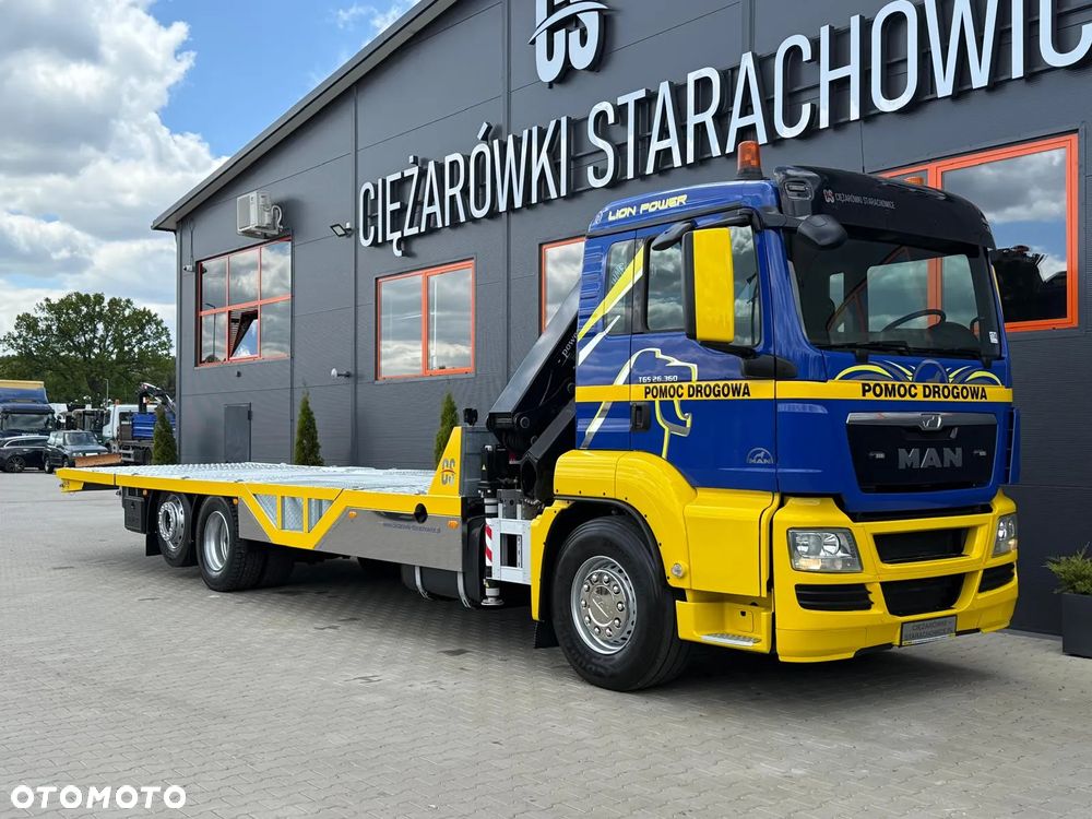 MAN TGS TGX 26.360 E5 laweta uniwersalna 9,36m + Dźwig HDS HMF 1420 K2 / platforma do przewozu kontenerów / pomoc drogowa / platforma / kran krane dzwig hds żuraw - 10
