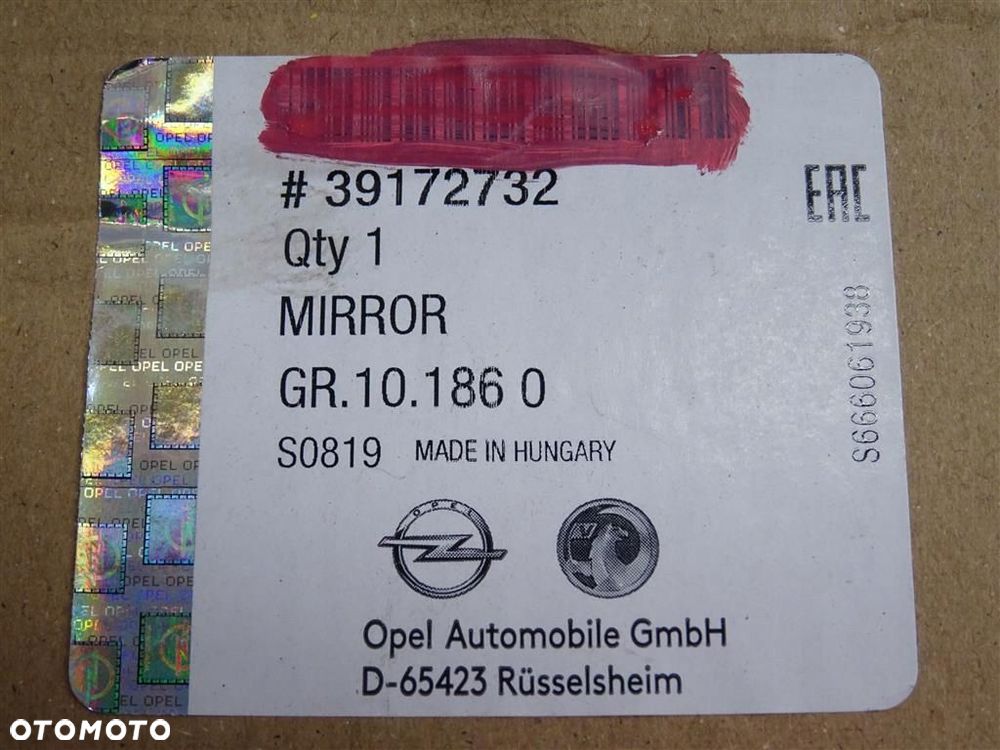 Wkład szkło lusterka prawego Opel Astra V K 2015–2021 39172732 ORYGINAŁ - 5