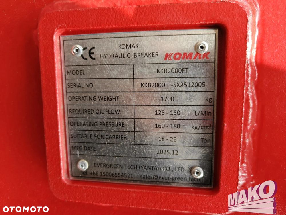Nowy nieużywany! Młot hydrauliczny Komak KKB2000FT 1700kg do koparki - 8