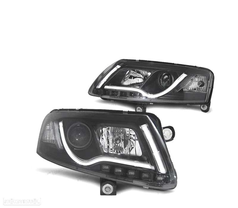 FARÓIS COM LUZ DIURNA TUBE XENON AUDI A6 4F 04-08 FUNDO PRETO - 1