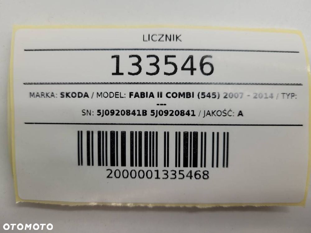 LICZNIK ZEGARY BENZYNA SKODA FABIA II ROOMSTER EU 5J0920841B - 9