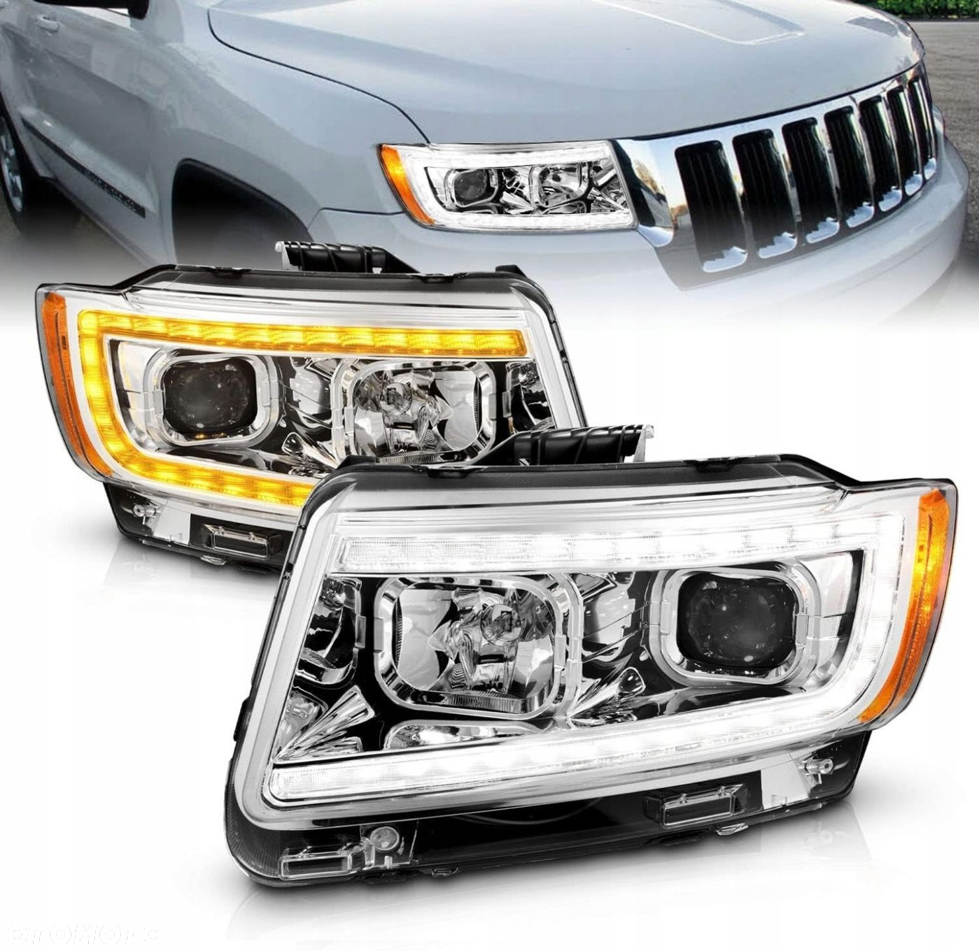 Reflektory Lampy kpl Diody Soczewka Clear Chrom Jeep Grand Cherokee WK2 10- - 3