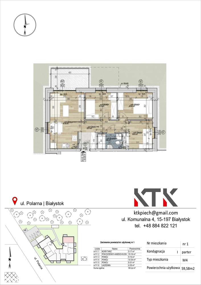Mieszkanie, 59,58 m², Białystok