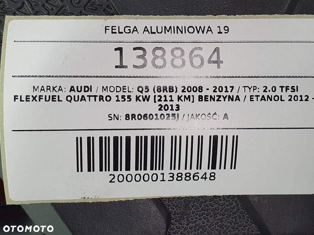 FELGA ALUMINIOWA 5X112 19 AUDI Q5 8R 8JX19H2 ET39 8R0601025J - 8