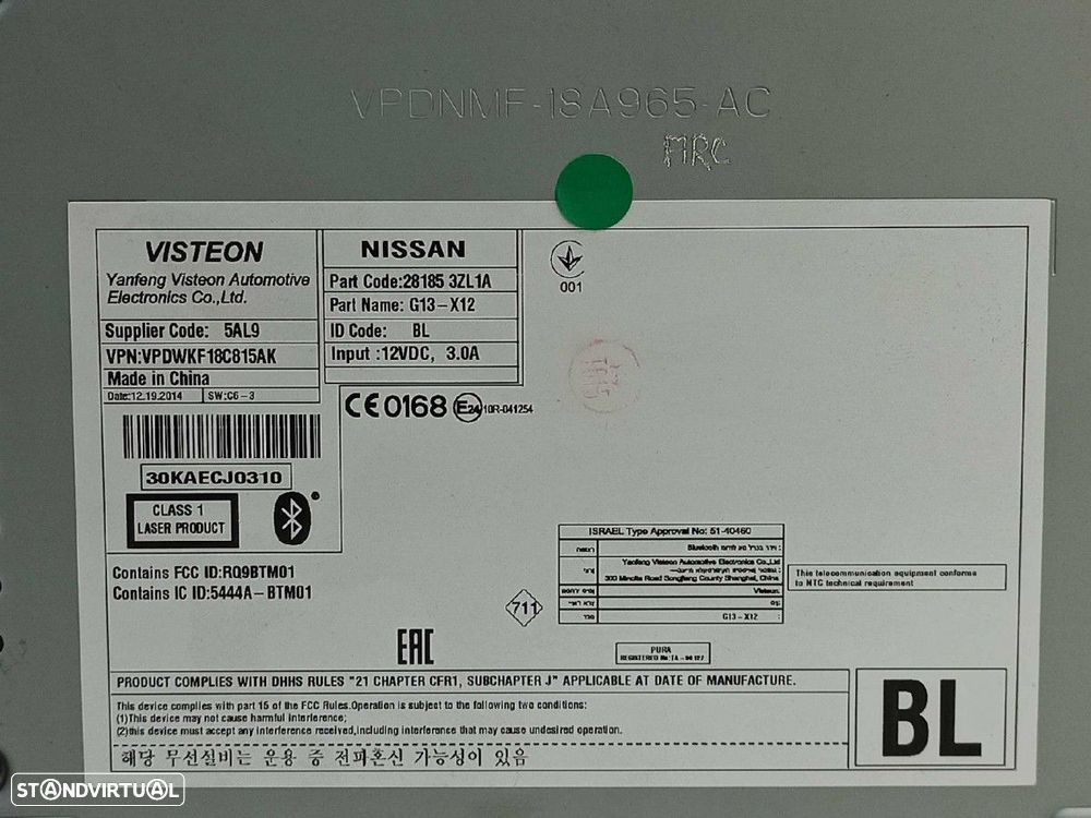 SISTEMA AUDIO / RADIO CD NISSAN PULSAR (C13) ACENTA - 5