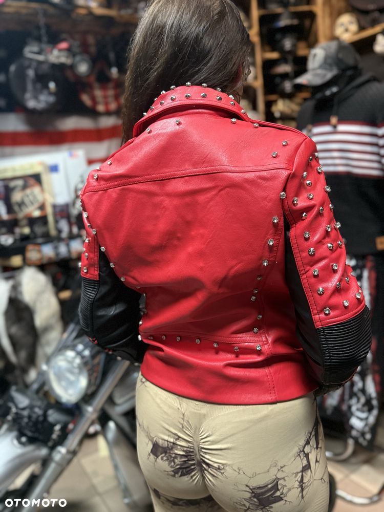 Kurtka damska skórzana czerwona z ćwiekami - 7
