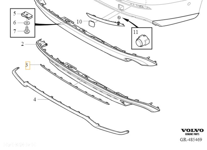 VOLVO S60 III V60 II spoiler listwa chrom zderzaka tyl OE 32293964 - 2