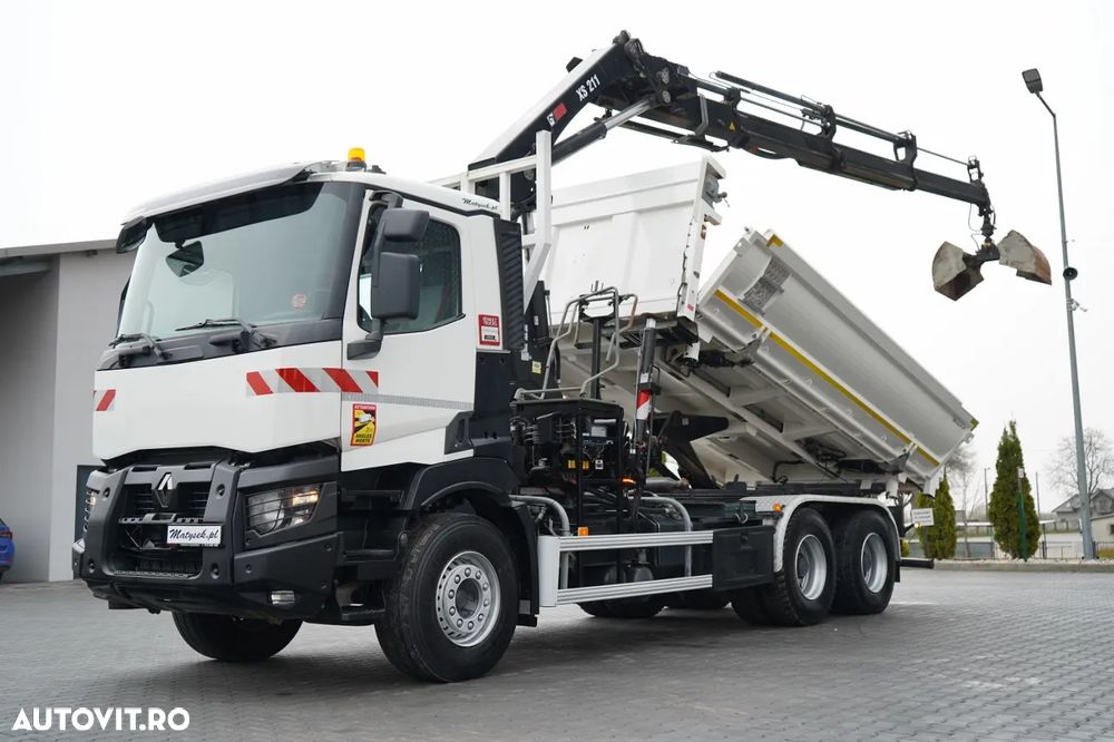 Renault C 430 / 6x4 / BASCUNĂ CU DOUĂ LATE / BASCUNĂ HIDRAULICĂ + HIAB 211 EP-3 HDS / EURO 6 / RADIOCOMANDĂ / ROTATOARE / CUPĂ - 1