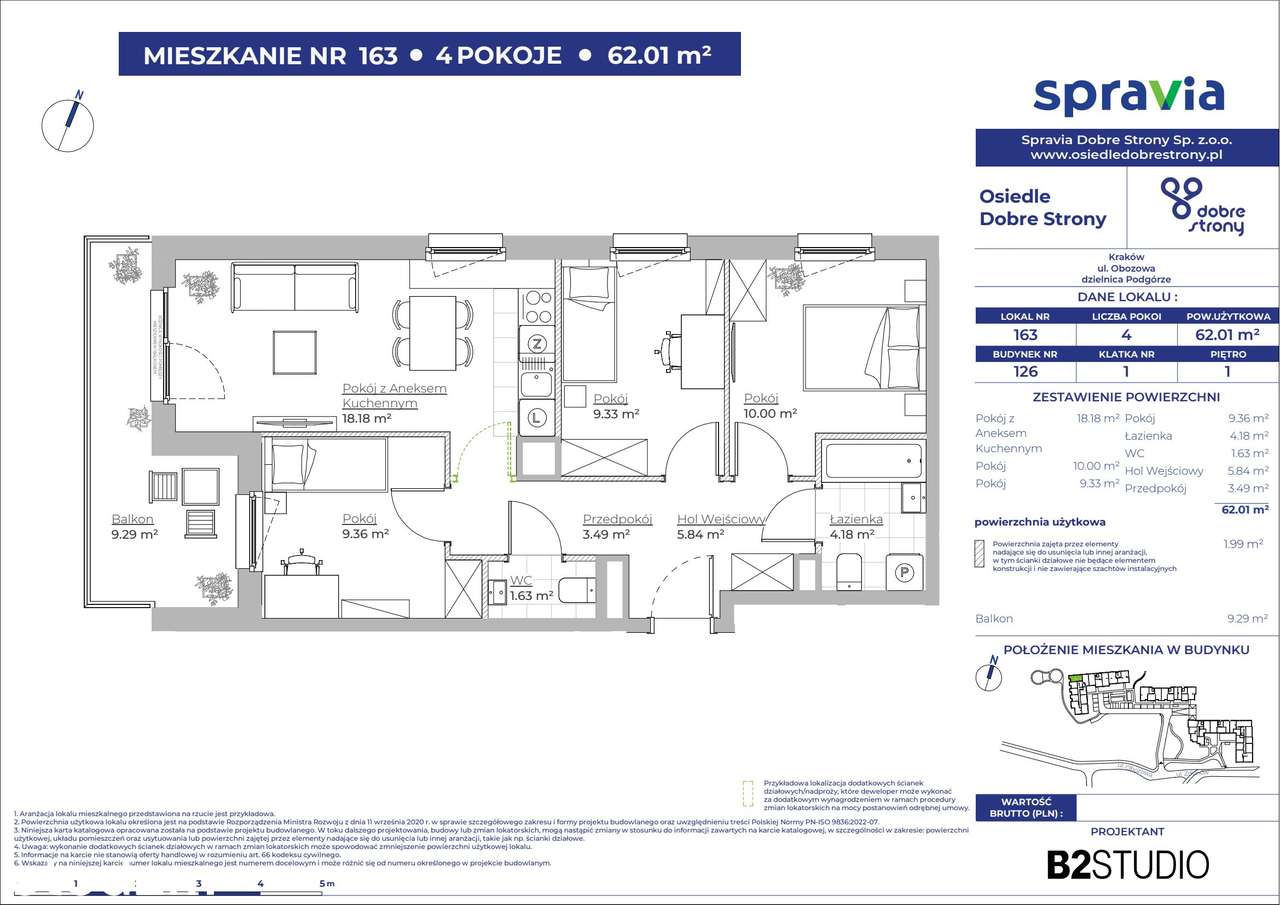 4-pokojowe mieszkanie 62m2 + balkon - Pełny obrazek: 2/7