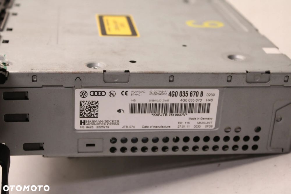 AUDI A7 C7 4G 10R- RADIO RADIOODTWARZACZ NAWIGACJA CZYTNIK PANEL 4G0035670B - 5