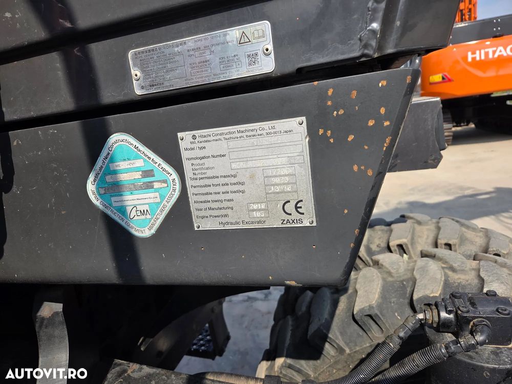 Hitachi PE ROTI 17t, ZX145W-6, 2018, 4.379h, LAMA SI CALE, 3 BRATE EXCAVARE, ad sapare 6m, latime 2,5m, inst picon+rotire, cupa EXCAVARE NOUA, cupa TALUZ INCLINABILA, Antifurt, 3 camere, consum mediu 8,6l/h, posibil leasing 3 ani, CA NOU, PROMOTIE 91.900 EUR - 13