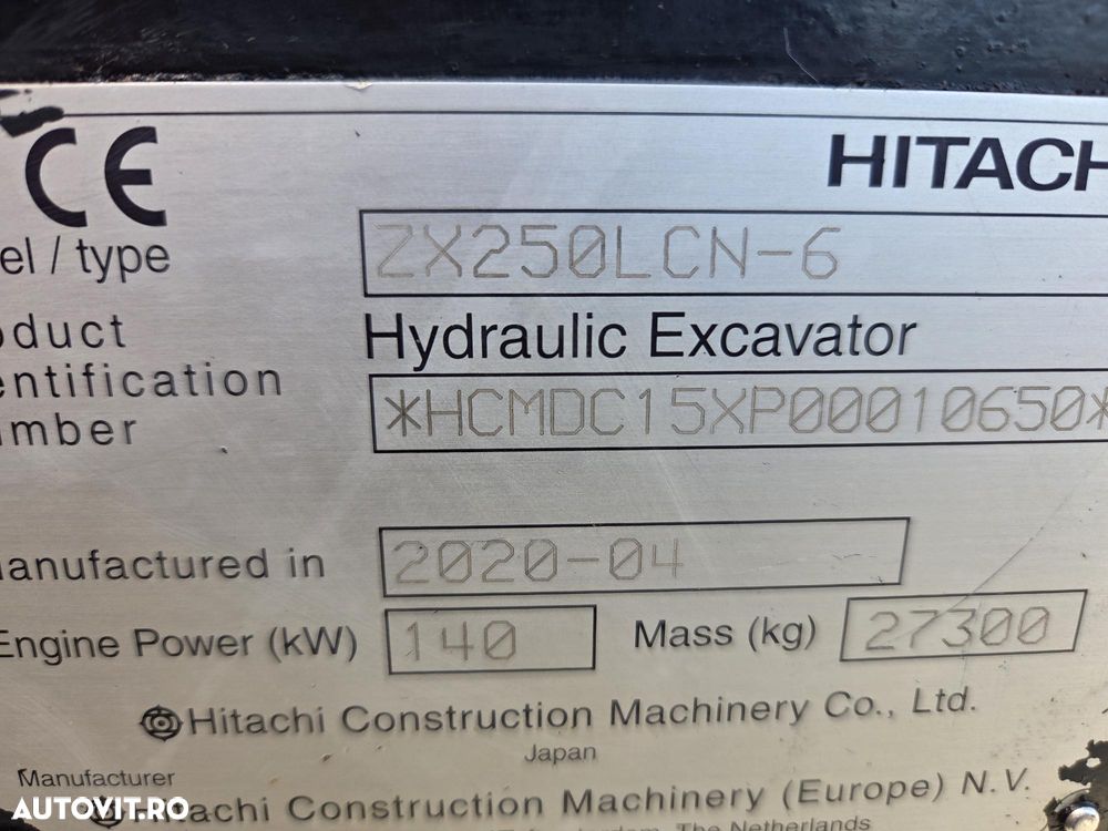 Hitachi ZX250LCN-6, 2020, 9.449h, 27,3t, cupa 1,55mc, Ingust latime 2,99m, camera spate, camere laterale, inst picon, consum mediu 9,8l/h, ridica 13t, motor Isuzu 173CP, 3 pompe hidr HITACHI, 3 camere, produs in JAPONIA, leasing 4 ani-PROMOTIE 68.900 EUR+tva - 11