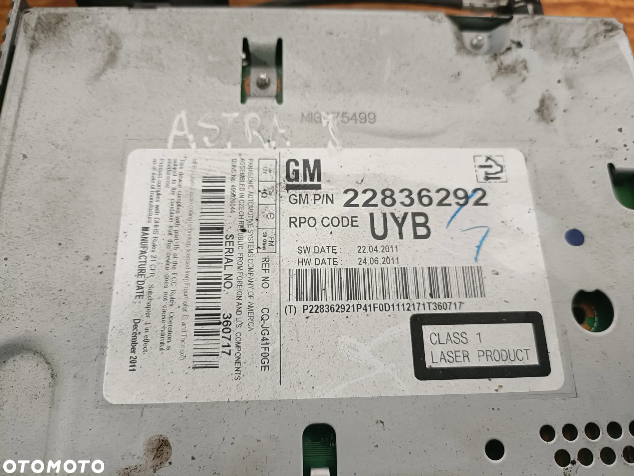 OPEL ASTRA IV J 09-19 r. radio radioodtwarzacz 22836292 * - 3