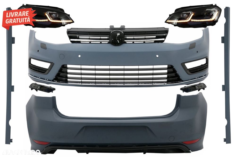 Kit Exterior Complet VW Golf VII 7 (2012-2017) cu Faruri LED Semnal Dinamic R-line- livrare gratuita - 1
