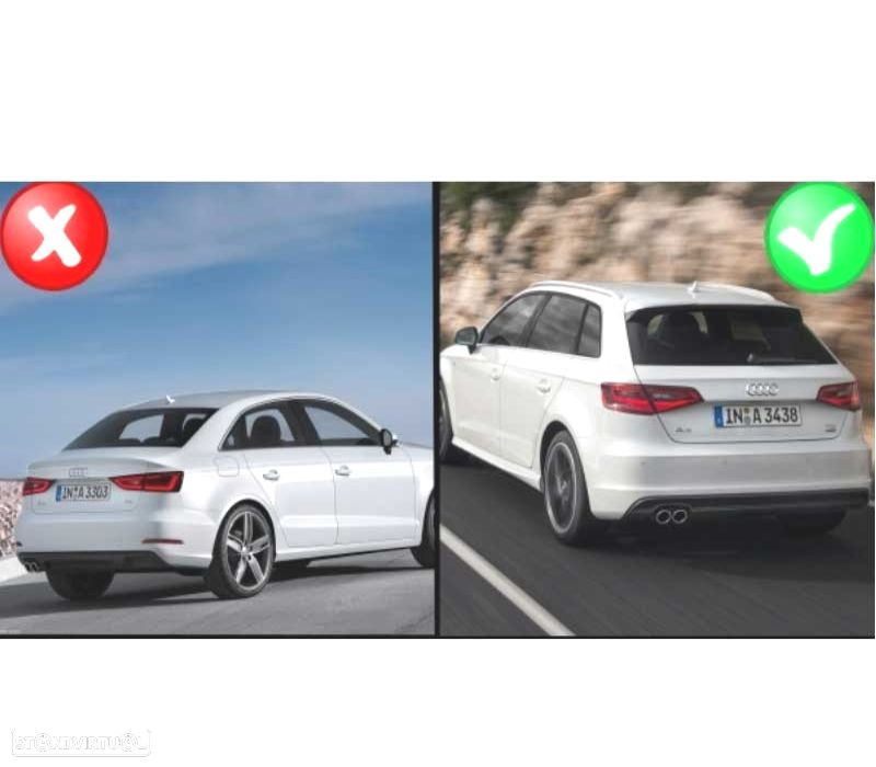 DIFUSOR PARACHOQUES TRASEIRO AUDI A3 8V 12-16 LOOK RS3 + PONTEIRAS - 2