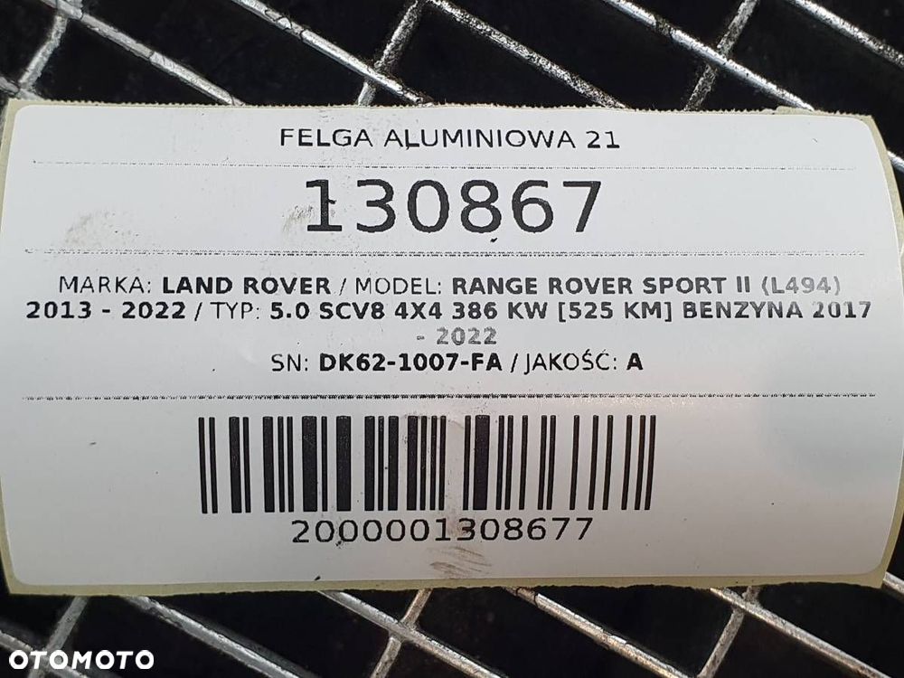 FELGA ALUMINIOWA 21 DK62-1007-FA RANGE ROVER SPORT II L494 9,5 ET49 - 14
