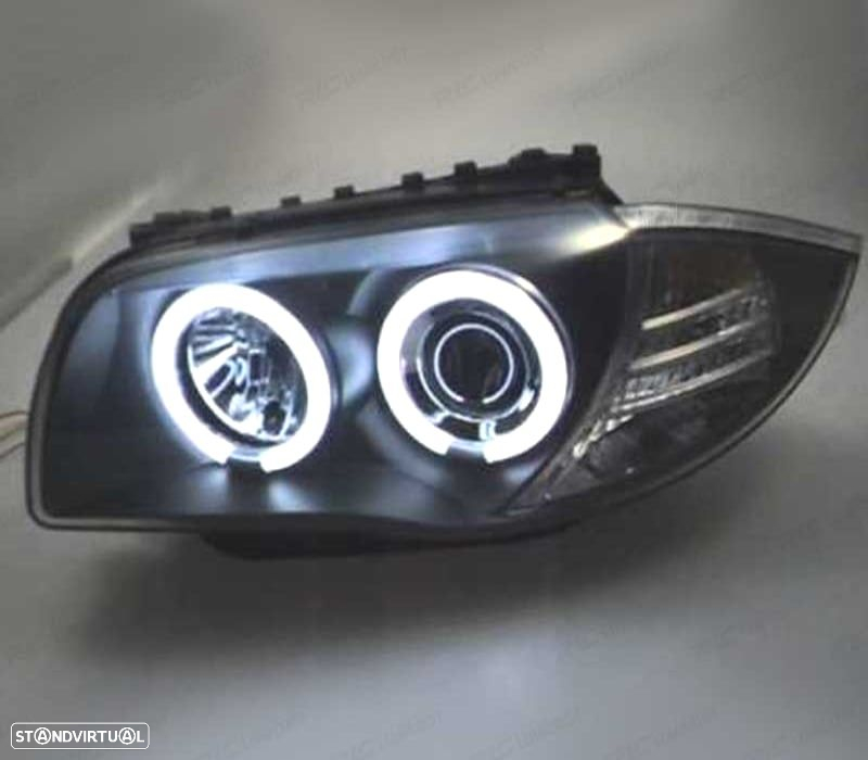 FARÓIS FRENTE ANGEL EYES BMW SERIE 1 E87 04-11 FUNDO PRETO - 5