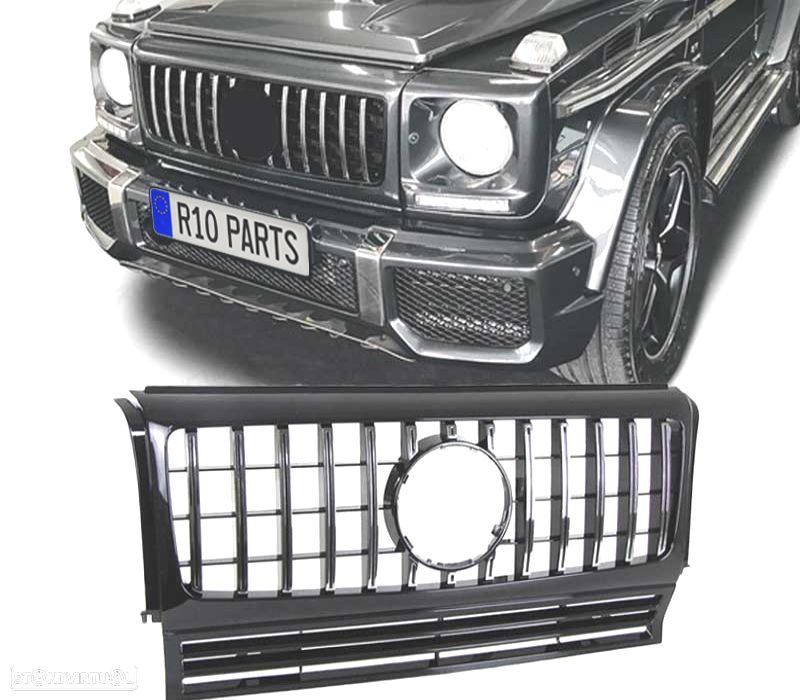 GRELHA FRONTAL MERCEDES CLASSE G W463 90-12 W464 AMG C63 LOOK CROMADO PRETO - 1