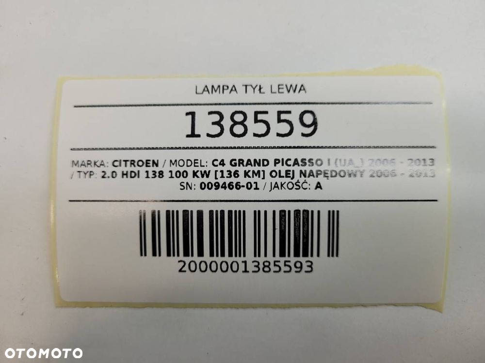 LAMPA TYŁ LEWA CITROEN C4 GRAND PICASSO I EUROPA  009466-01 - 9