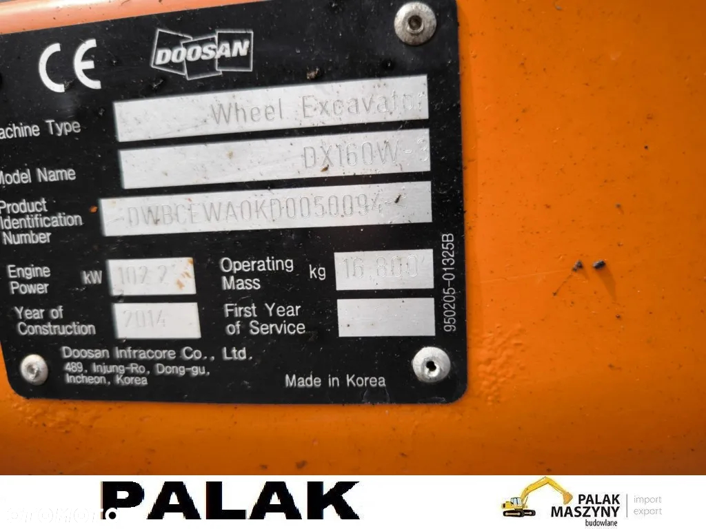 Doosan Koparka kołowa  DOOSAN DX160 W-3  +ROTATOR ,2014 rok - 34