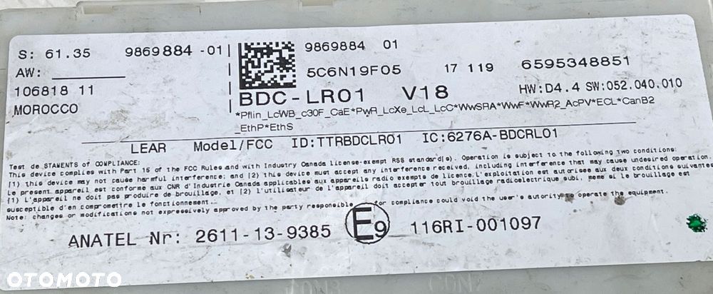 M65 BMW 5 G31 MODUŁ STEROWNIK FEM BDC 9869884 - 2