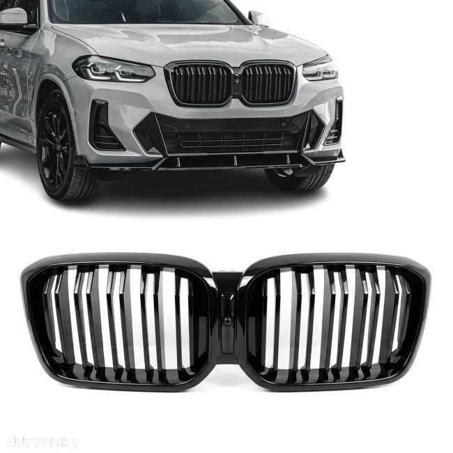 Grile Duble Bara Fata Nari M Style BMW X3 X4 G01 G02 LCI Facelift, Negru Lucios, (21-24) - 1