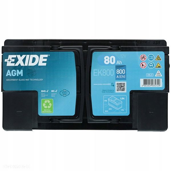 Akumulator Exide EK800 80Ah 800A L4 AGM StartStop - 24 kg - 3