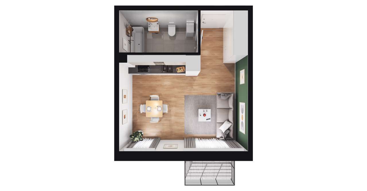 1-pokojowe mieszkanie 28m2 + balkon Bez Prowizji - Pełny obrazek: 2/7