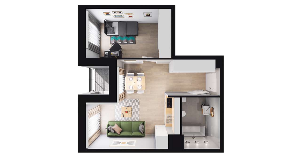 2-pokojowe mieszkanie 36m2 + balkon 2,63m2 - Pełny obrazek: 2/7