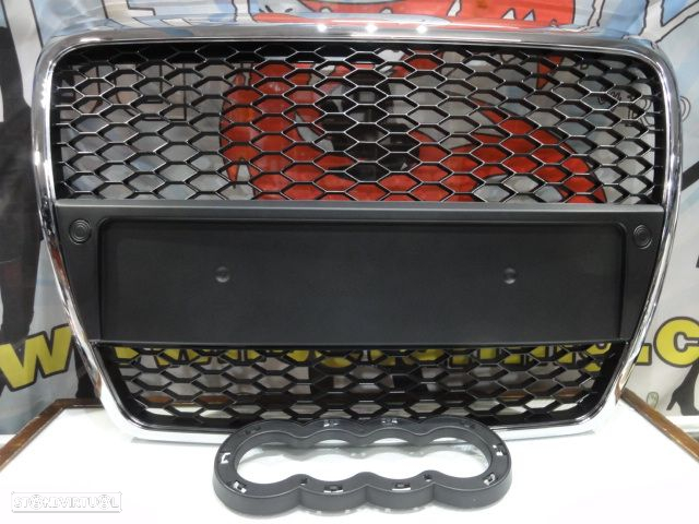 Grelha frontal Audi A6 C6 04-11 com aro cromado RS LOOK com suporte para símbolo - 12