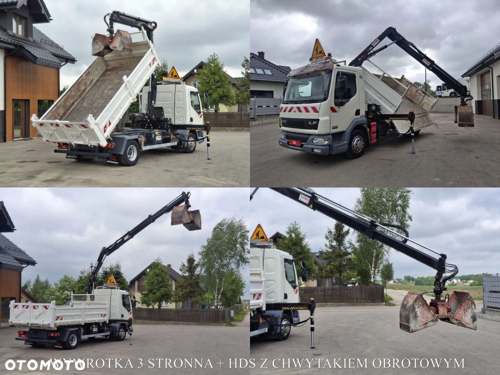 DAF LF 45.180 Wywrotka 3 Stronna + Hydroburta HDS HIAB Żuraw Dźwig Sterowanie Radiowe Łyżka Chwytak Obrotowy Dzielone Burty Hak Klimatyzacja Niski Przebieg Blokada Mostu Oświetlenie Ostrzegawcze - 2