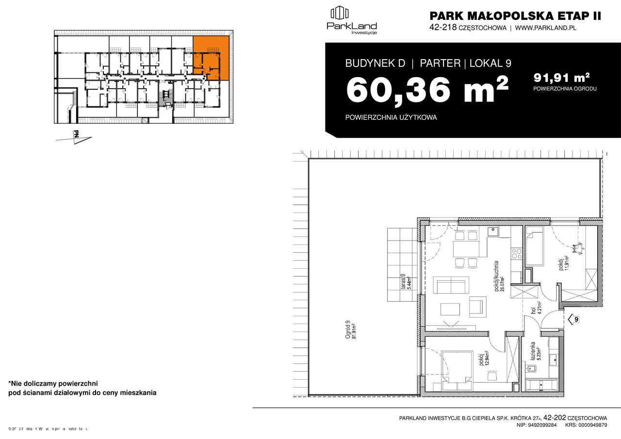 Park Małopolska Etap II - Zachodnie światło. Prywatny ogród. 3 pokoje.