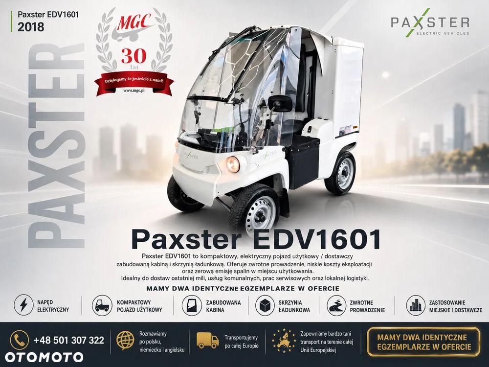 PAXSTER PAXSTER Cargo EDV 1601 / ELEKTRYCZNY / JAK MELEX / MINI DOSTAWCZAK / 1 WŁ / IDEALNY DO FIRM LUB ZAKŁADÓW - 2