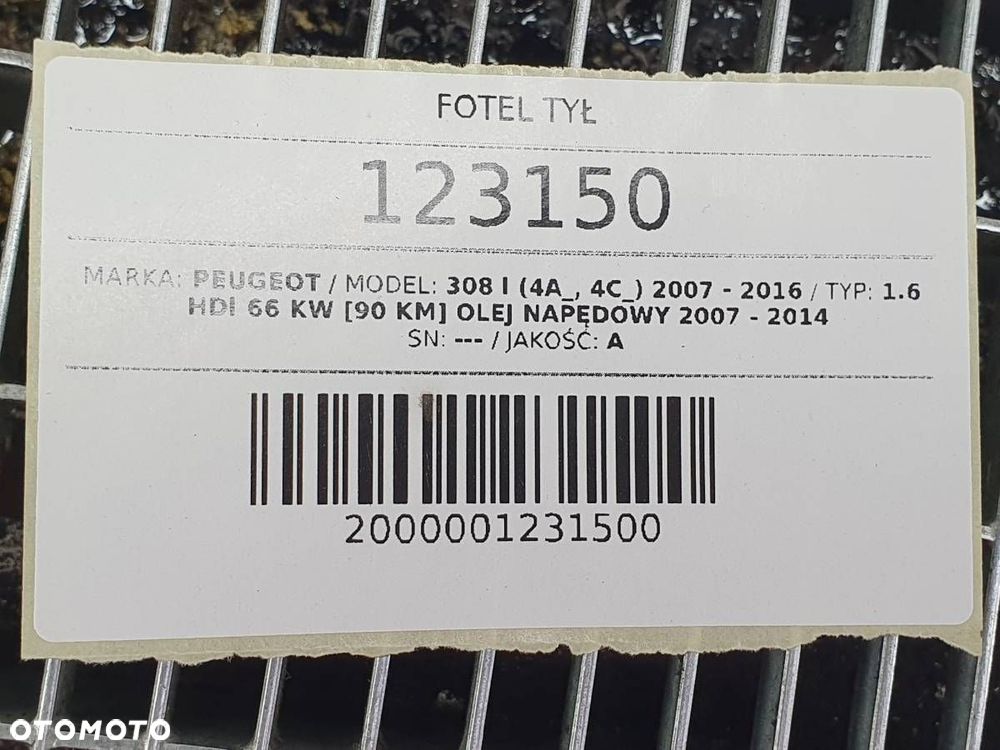FOTEL LEWY PRAWY TYŁ SKÓRA PEUGEOT 308 I T7 SW KOMBI - 9