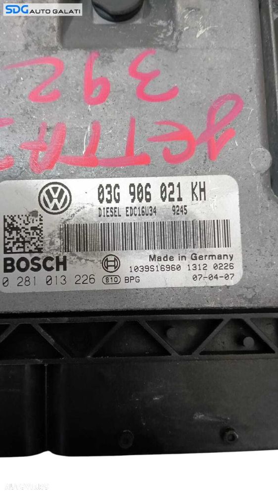 Kit Pornire ECU Calculator Motor Bosch Ceas Ceasuri Bord CIP Cheie Cheie Imobilizator Volkswagen Jetta 3 1.9 TDI BXE BKC 2005 - 2010 Cod 03G906021KH 0281013226 [M8394] - 2