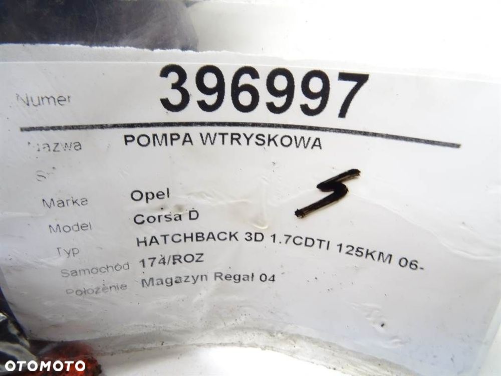 POMPA WTRYSKOWA  OPEL CORSA D (S07) 2006 - 2014 1.7 CDTI (L08, L68) 92 kW [125 KM] olej napędowy - 6