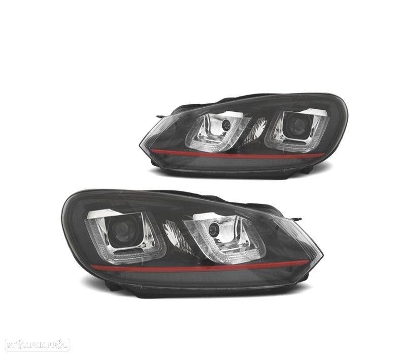 FAROIS FRONTAIS VOLKSWAGEN VW GOLF MK6 08-13 LUZ DIURNA FUNDO PRETO VERMELHOS - 1