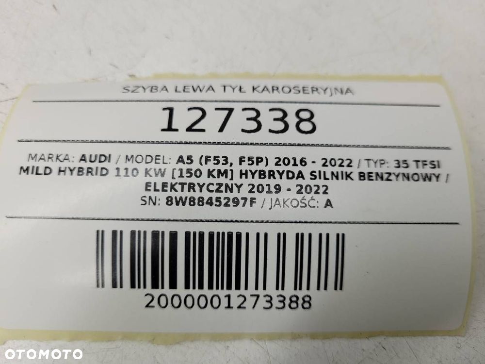 SZYBA LEWA TYŁ KAROSERYJNA AUDI A5 8W F5 2019 8W8845297F - 10