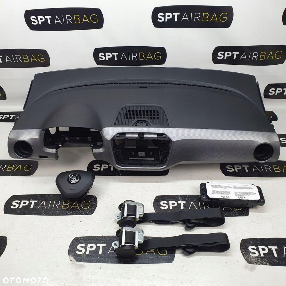 SKODA CITIGO DESKA ROZDZIELCZA KONSOLA KOKPIT PULPIT PODUSZKI AIRBAG AIR BAG PASY KIT SET - 1