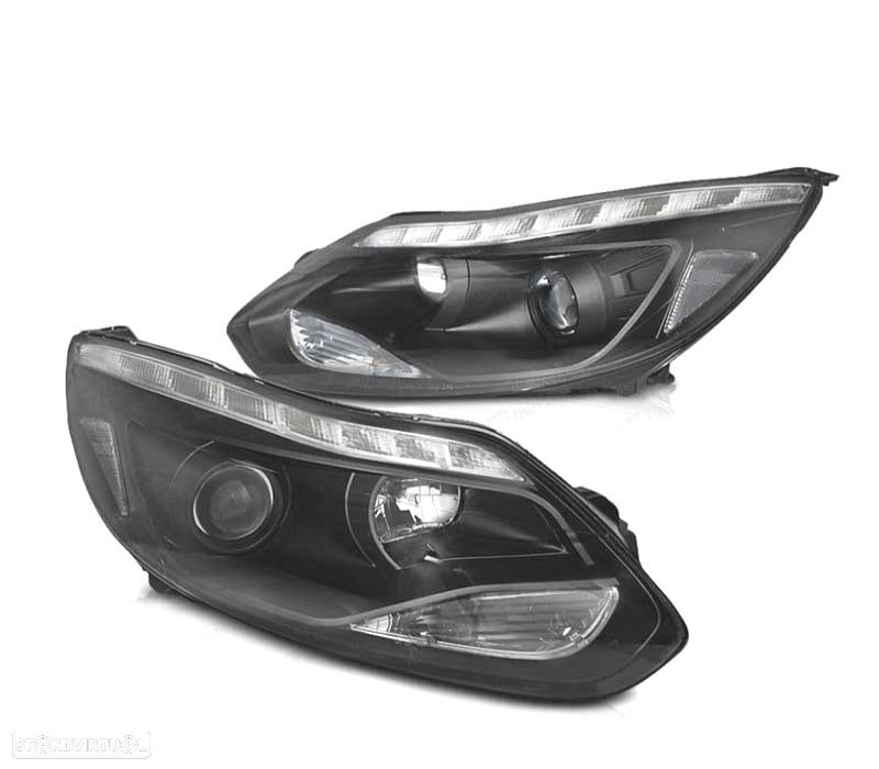 FARÓIS OPTICAS PARA FORD FOCUS MK3 11-14 LUZ DIURNA LED PRETO - 1