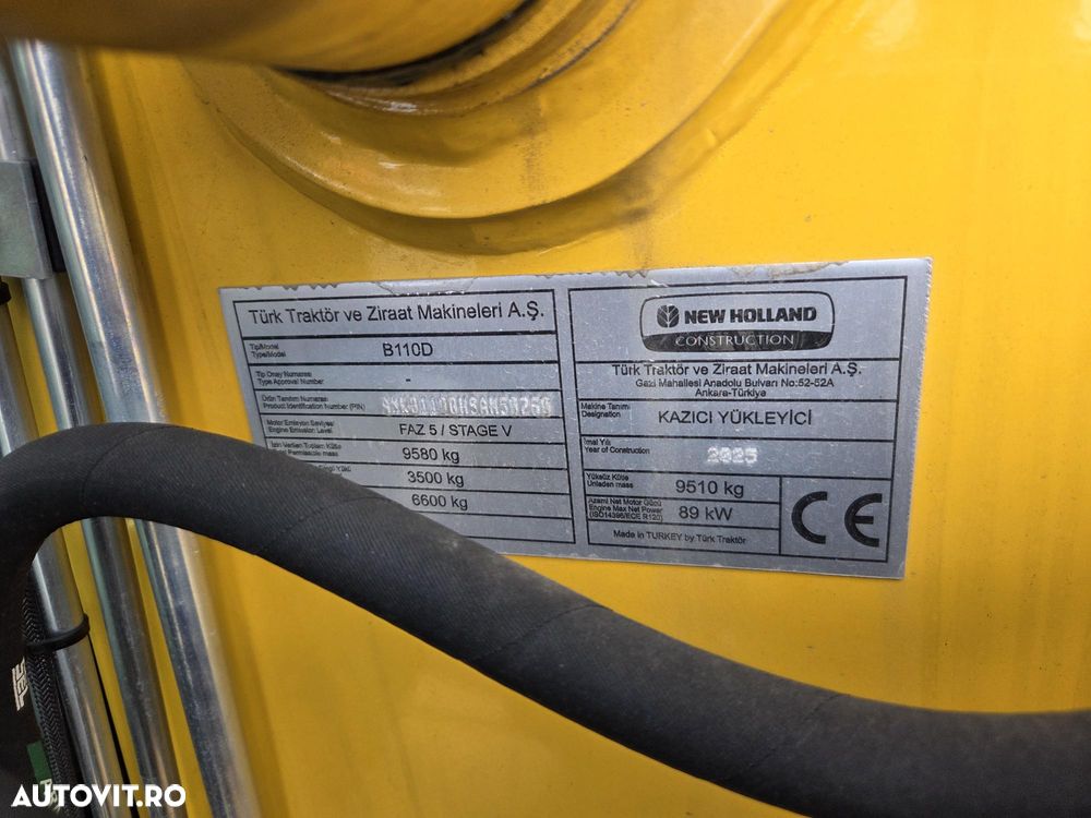 New Holland B110D NOU -nefolosit, FULL OPTION, Masa operatinoala 9,5 tone, motor 120CP euro6 cu Ad Blue, Certificat CE Atestat RAR, Cupa multifuncitonala 4x1, FURCI paleti, Brat excavare extensibil, anv MICHELIN, Aer cond, cutie POWERSHIFT, PROMOTIE 84900 EUR+T - 34
