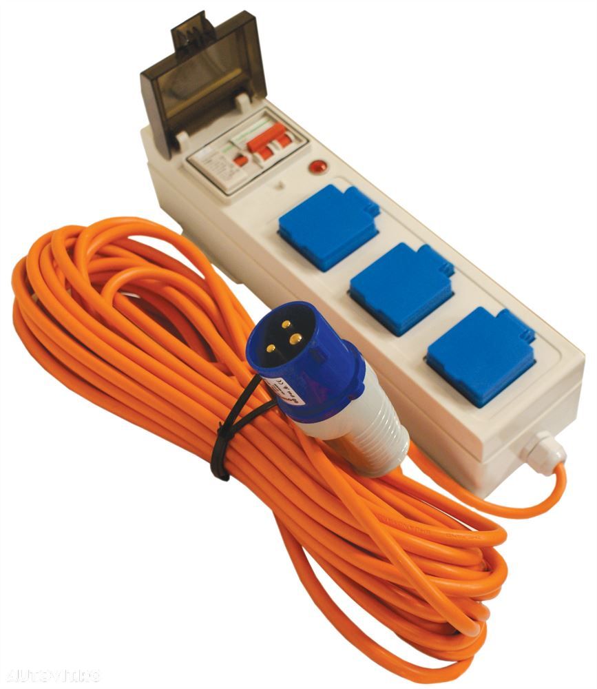 Priza tripla UK IP44  cu cablu 15 metri, stecher CEE 3 pini, cu siguranta decuoplare 25Amp RCD , 16Amp MCB - 1
